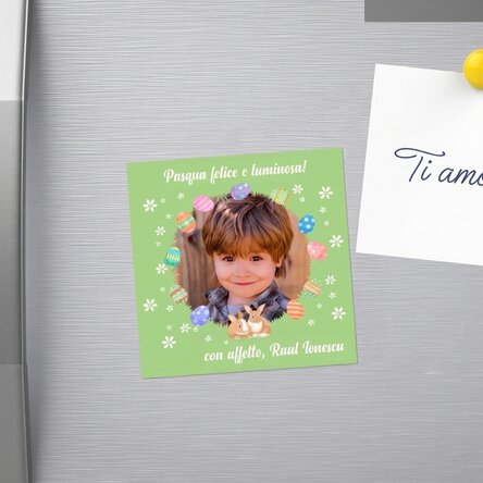 Magnete 10x10 personalizzato con una foto e un testo - Pasqua