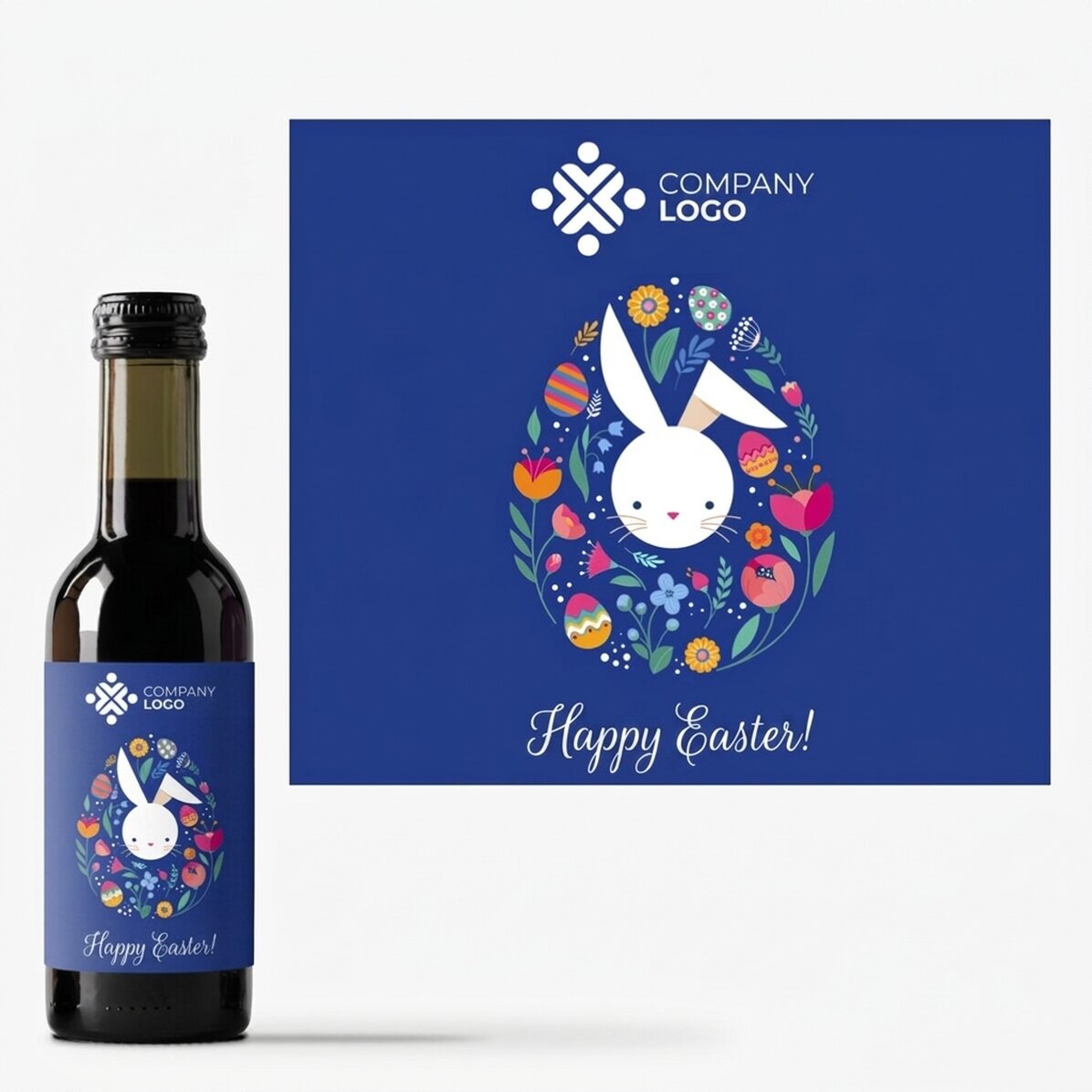 Mini bottiglia di vino personalizzata con logo e auguri di Pasqua