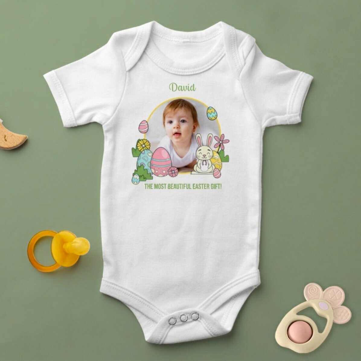 Body per bambini personalizzato con foto e testo - Pasqua