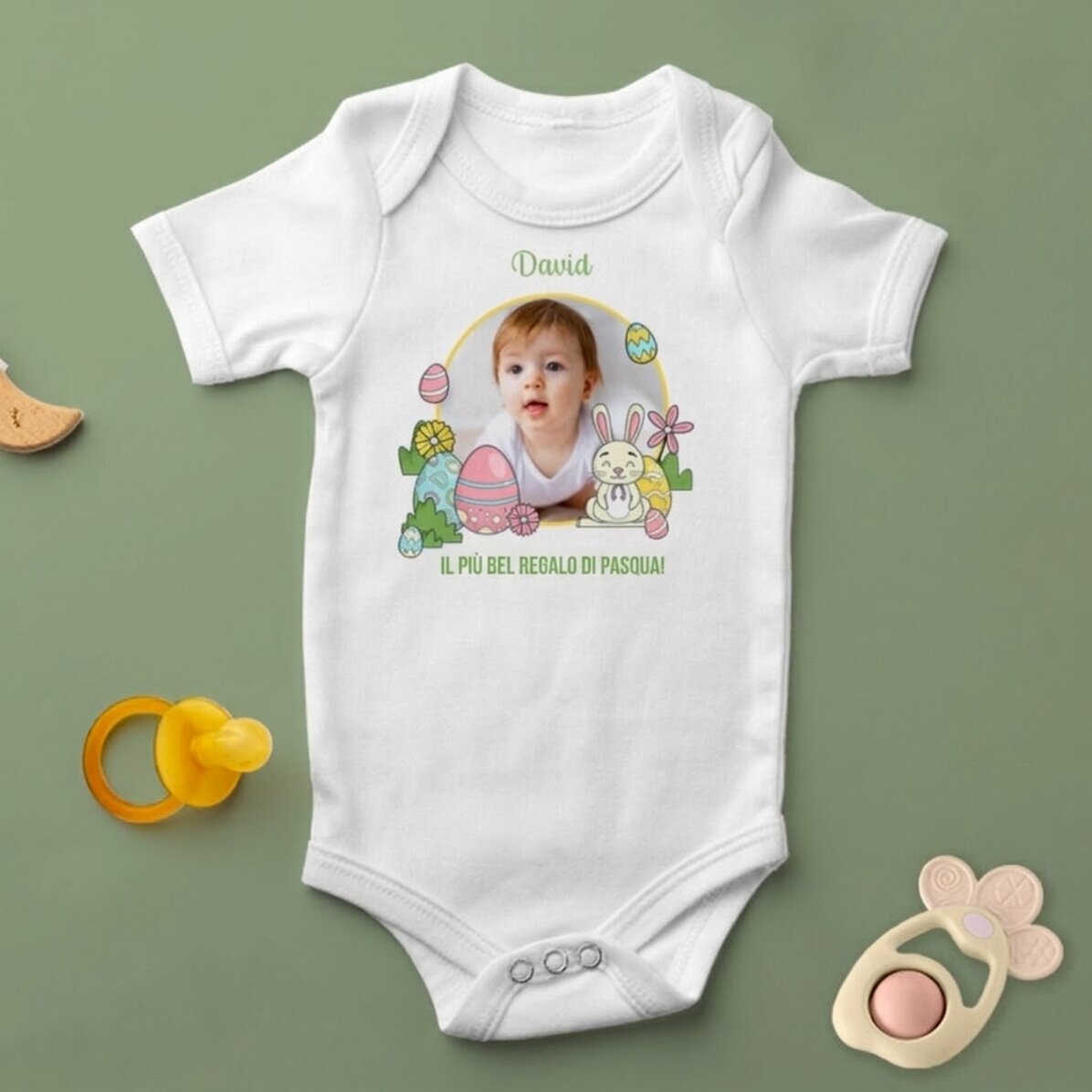Body per bambini personalizzato con foto e testo - Pasqua