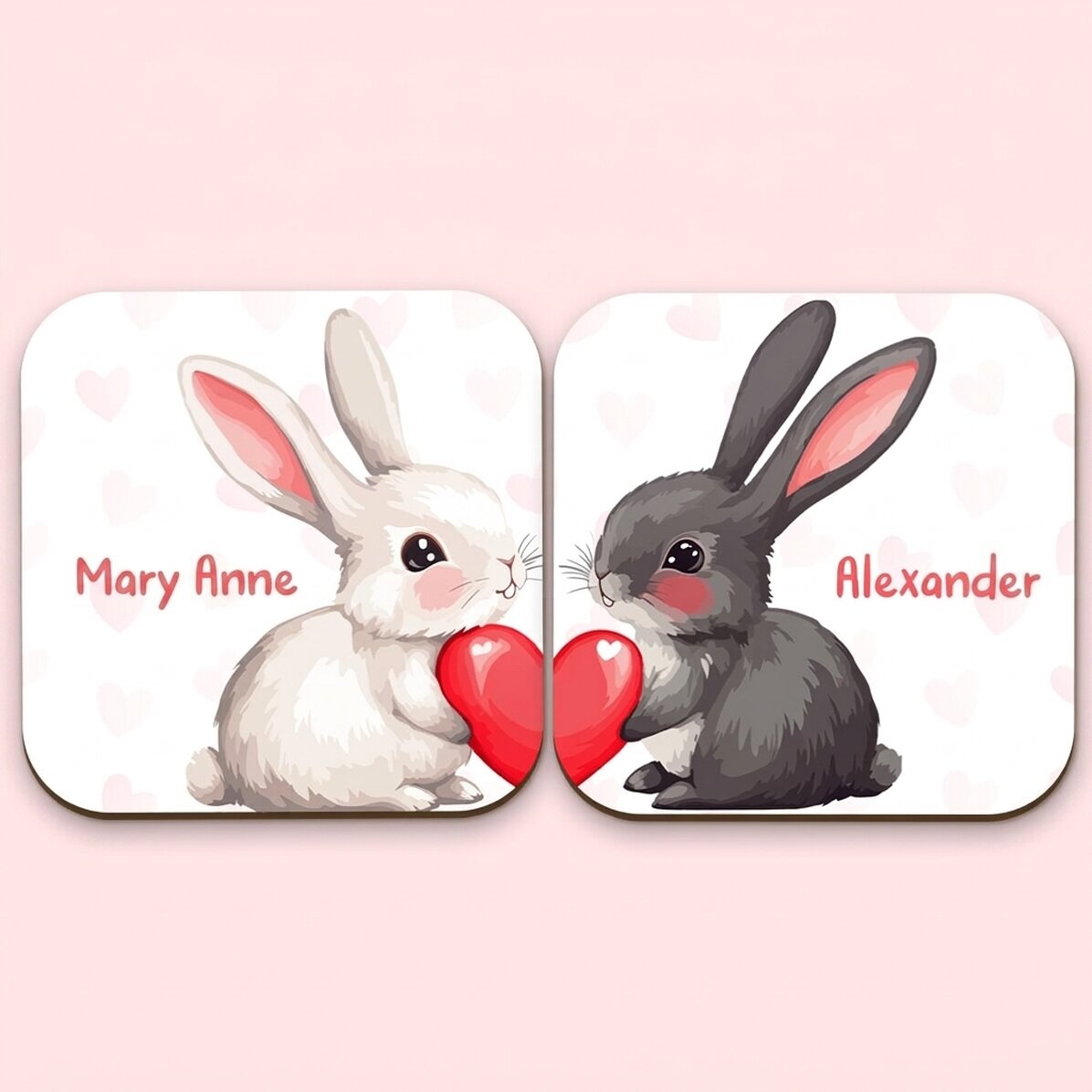 Set di 2 sottobicchieri personalizzati con scritta - Coniglietti