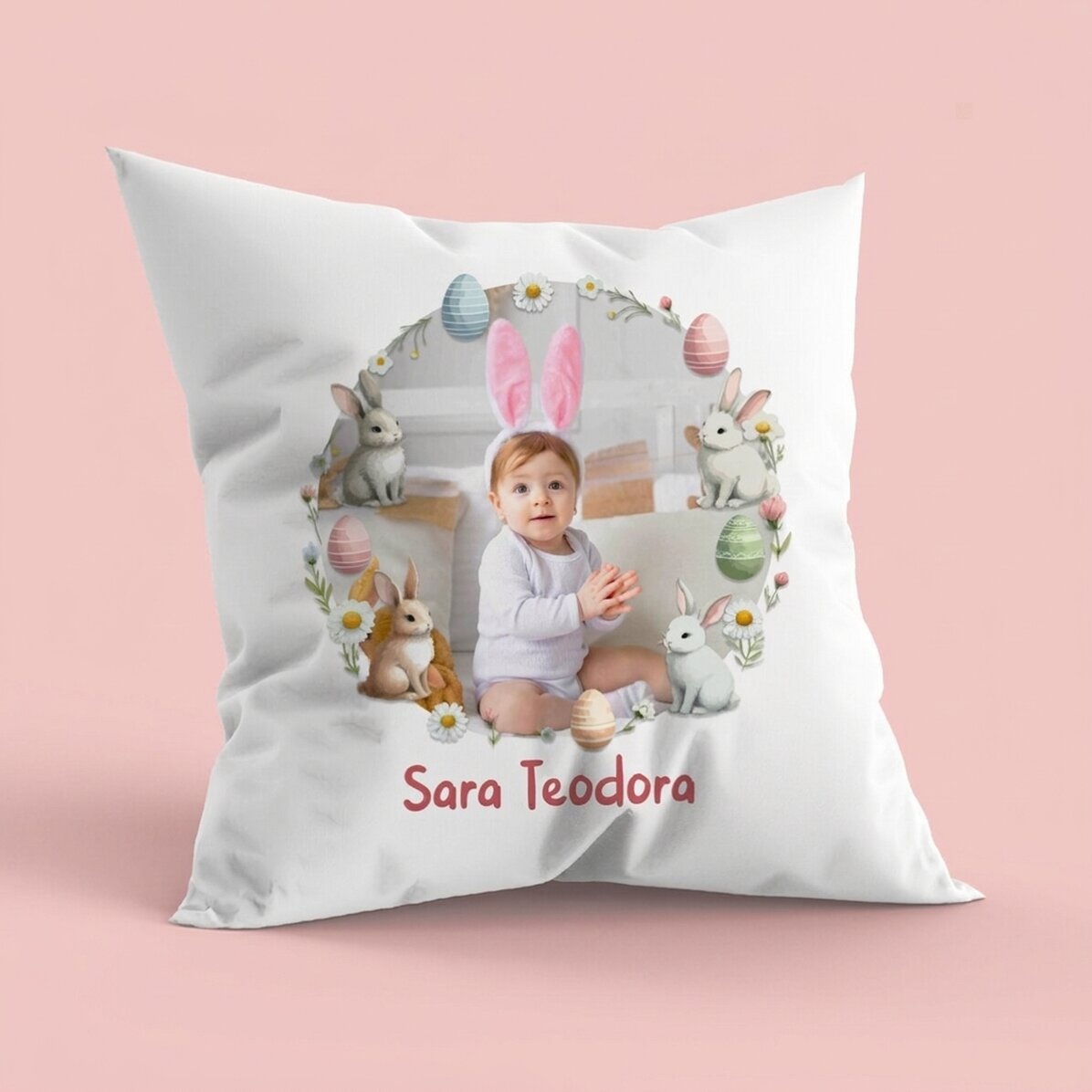 Cuscino personalizzato con nome e foto - Buona Pasqua!