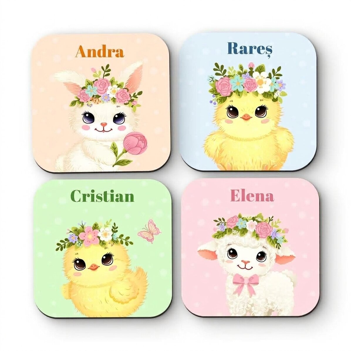 Set di 4 portabicchieri personalizzati con scritta - Animalute