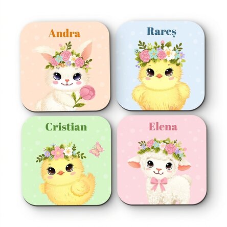 Set di 4 sottobicchieri personalizzati con scritta - Animalute