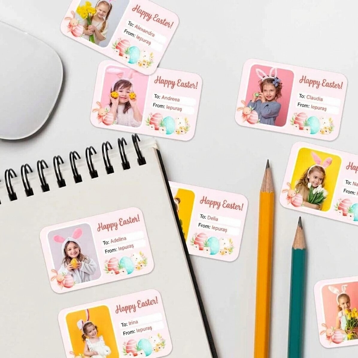 Set di 8 adesivi (etichette autoadesive) personalizzati con foto e testo - Buona Pasqua!