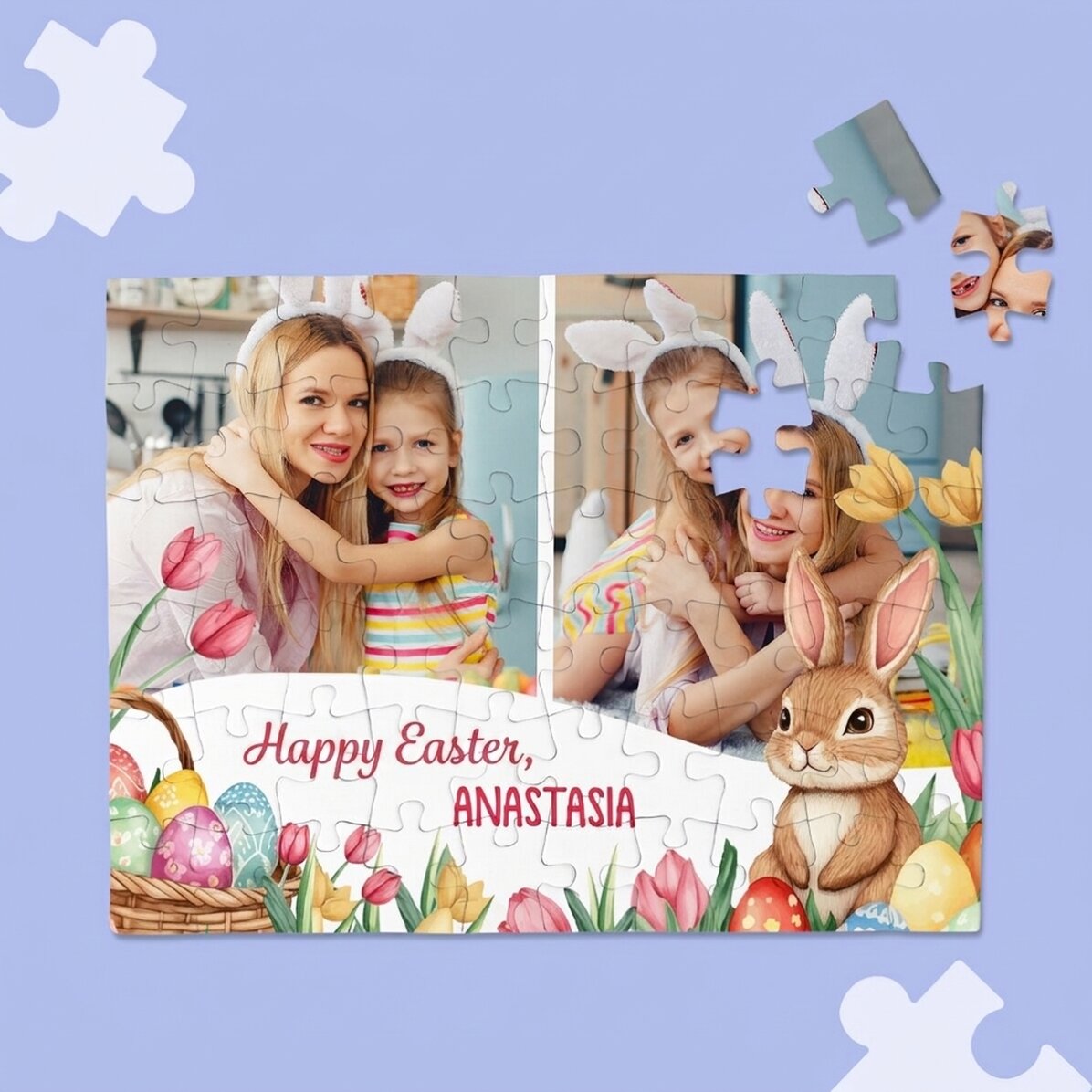 Puzzle personalizzato con 2 foto e un messaggio - Buona Pasqua
