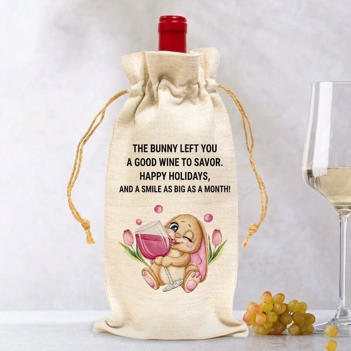 Sacchetto personalizzato per bottiglia di vino - Drinking bunny
