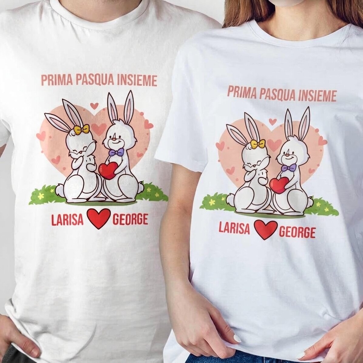 Maglietta in cotone personalizzata con messaggio - First Easter Together