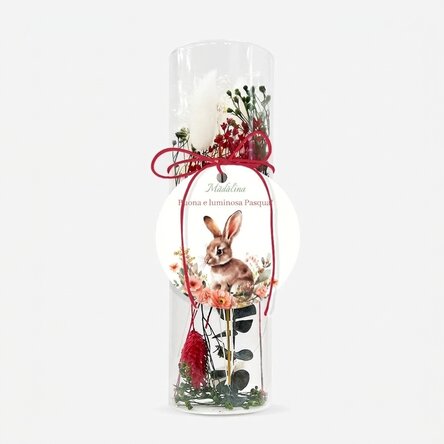 Decorazione in vetro con fiori stabilizzati, personalizzata con un messaggio - Buona Pasqua!