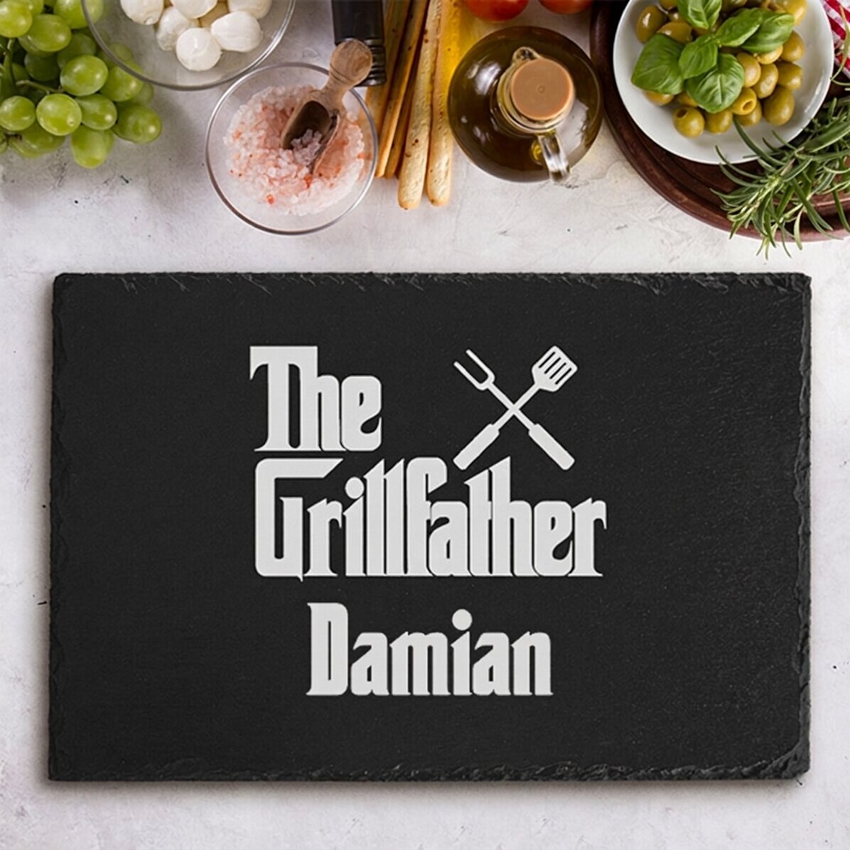 Piastra in ardesia personalizzata con incisione di testo - The Grillfather