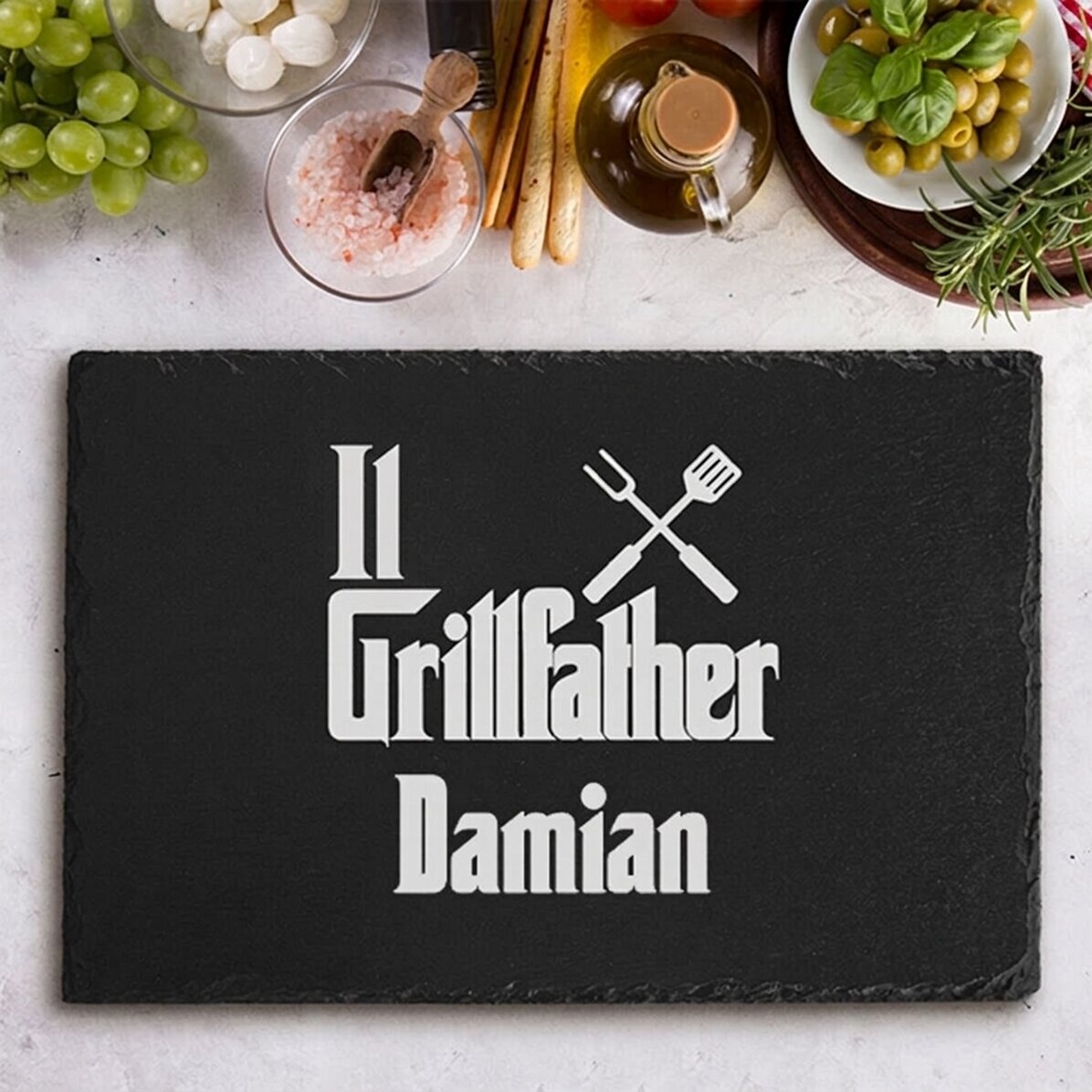 Piastra in ardesia personalizzata con incisione di testo - The Grillfather