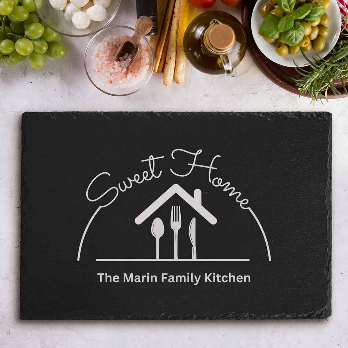 Tavola di ardesia incisa con testo personalizzato - Sweet home
