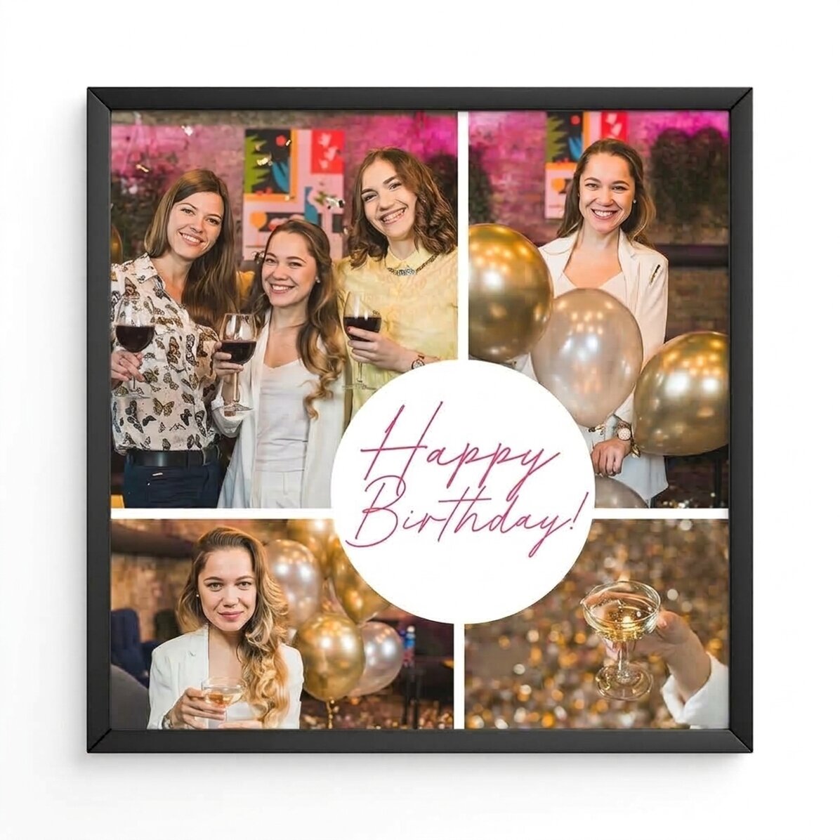 Quadro personalizzato con 4 foto e testo - Buon compleanno