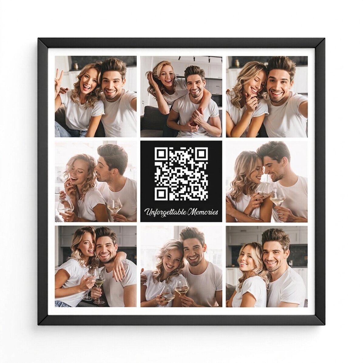 Quadro personalizzato con 8 foto, codice QR e testo