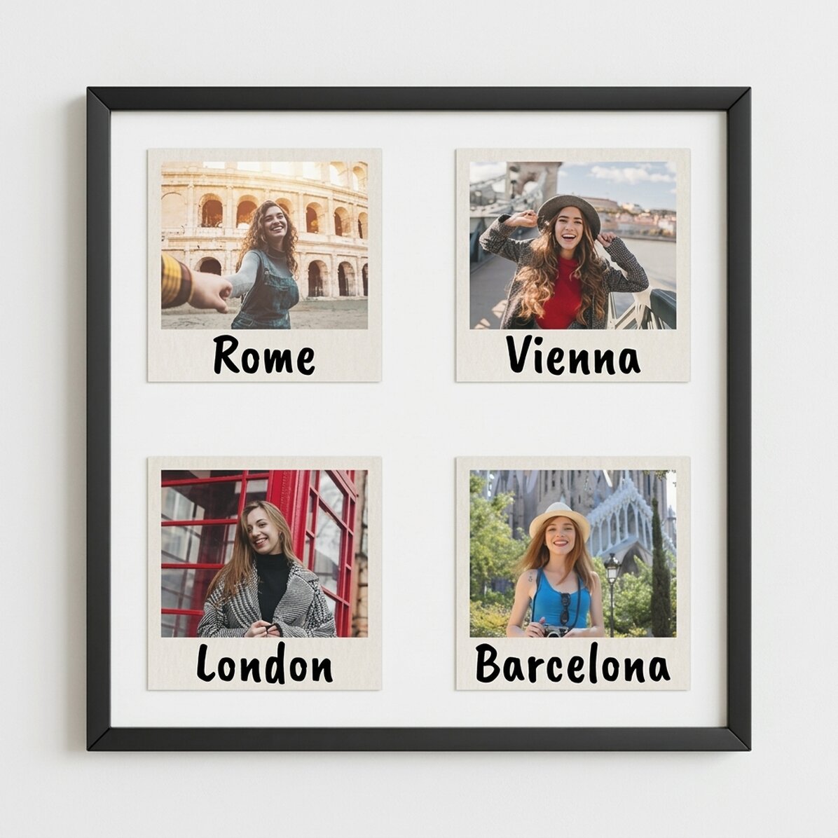 Quadro personalizzato con 4 foto e testo - Polaroid