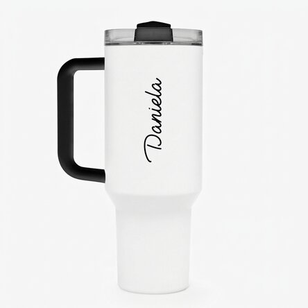 Tazza termica con manico e cannuccia personalizzata con nome