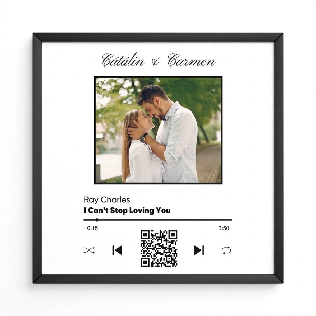 Quadro personalizzato con una foto, un codice QR e un testo - La nostra canzone