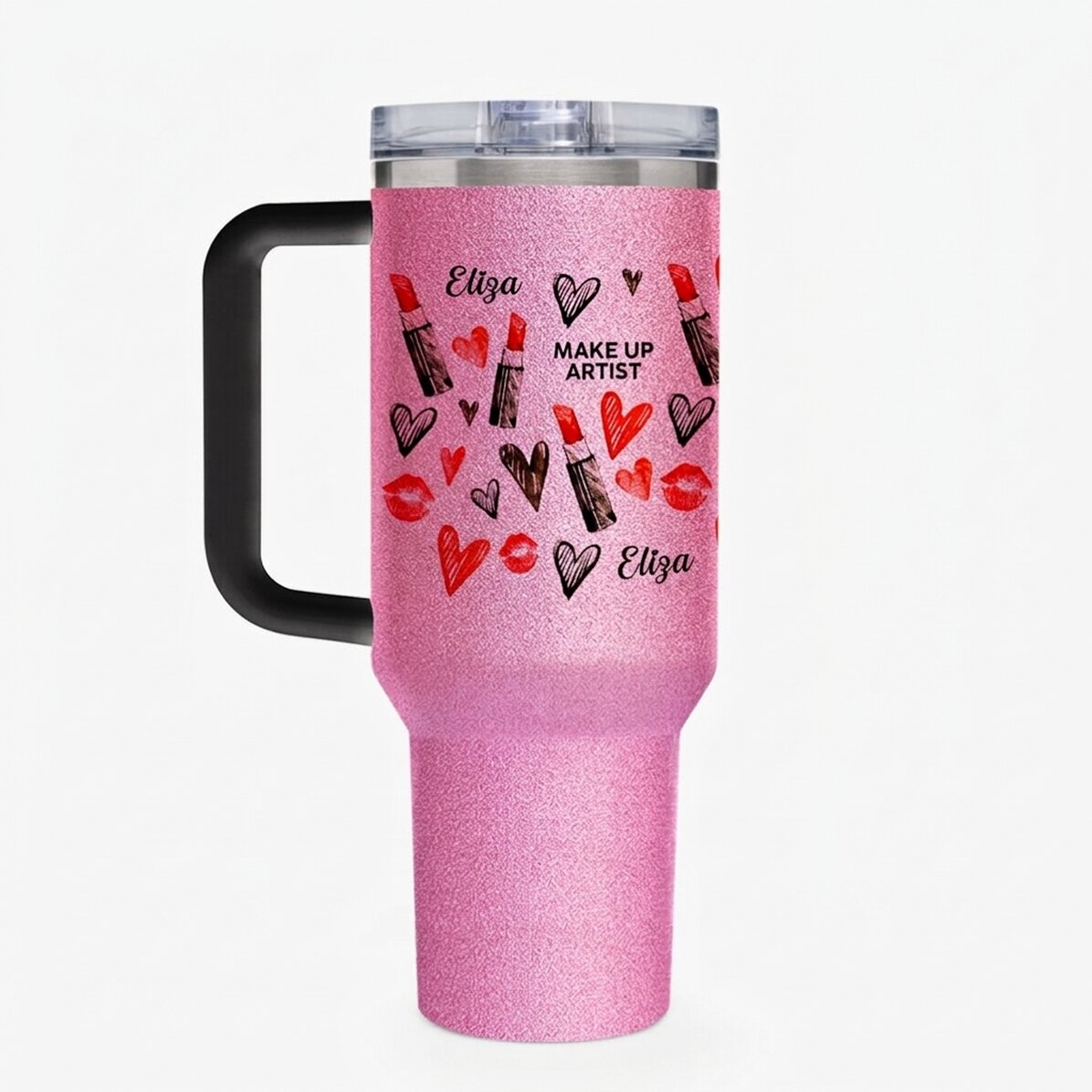 Tazza termica con manico e cannuccia personalizzata con messaggio - Truccatrice