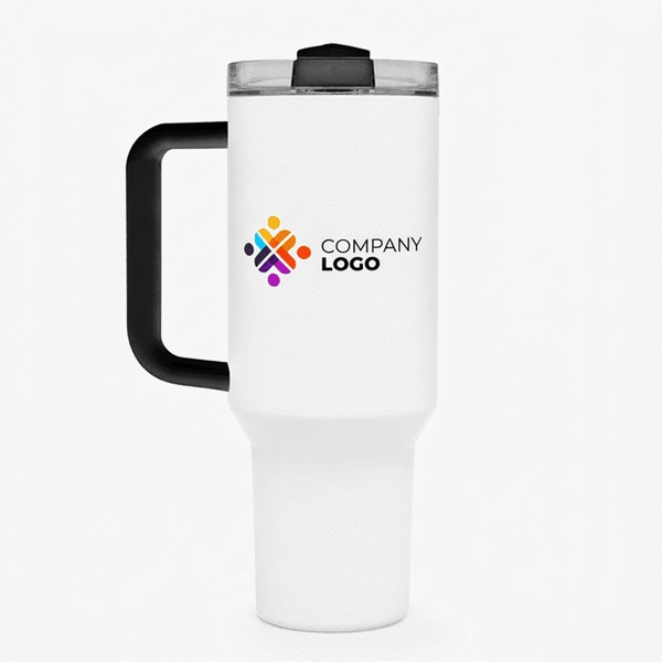Tazza termica con manico e cannuccia personalizzata con logo e nome