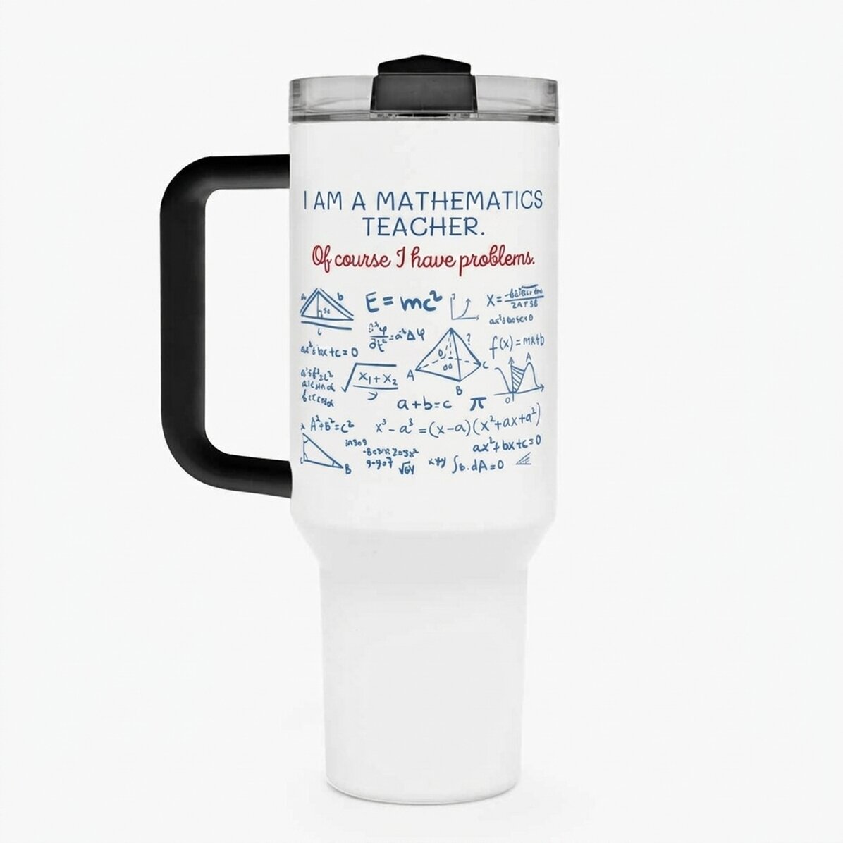 Tazza termica con manico e cannuccia personalizzata con messaggio - Insegnante di matematica