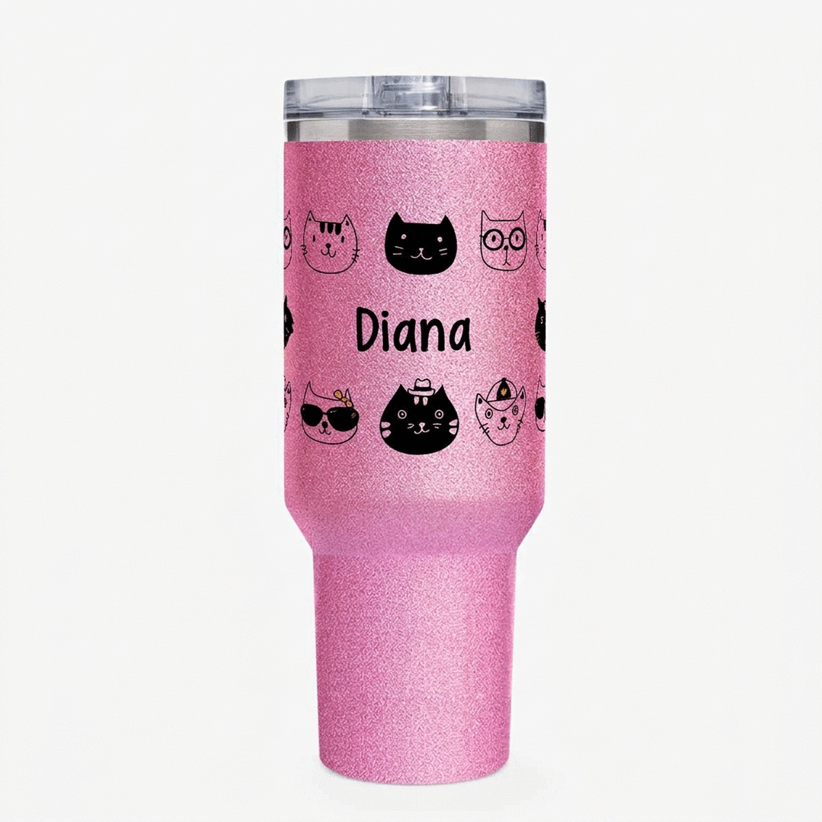 Tazza termica con manico e cannuccia personalizzata con nome - Cats