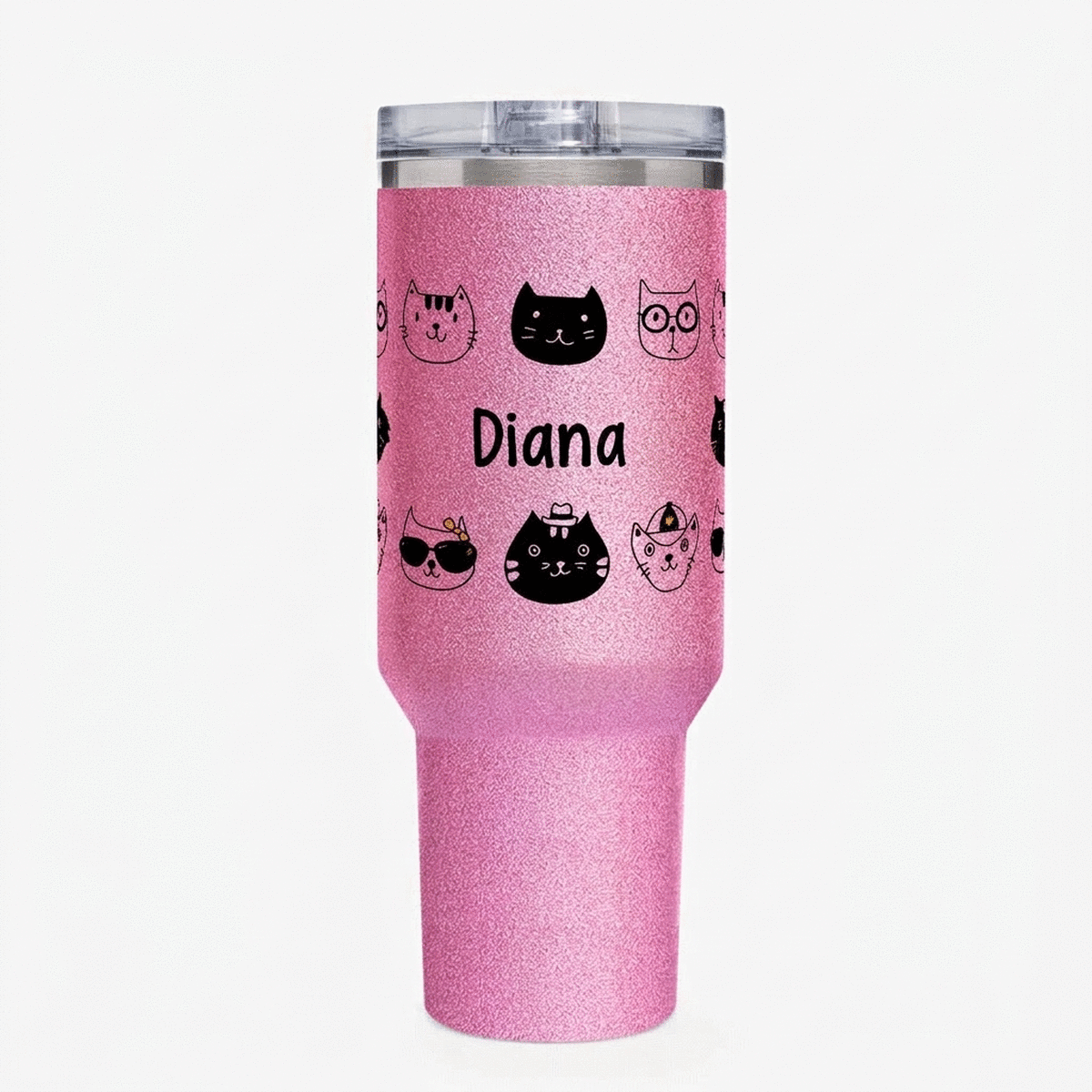 Tazza termica con manico e cannuccia personalizzata con nome - Cats