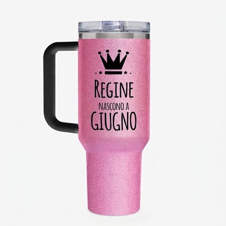 Tazza termica con manico e cannuccia personalizzata con scritta - Queens