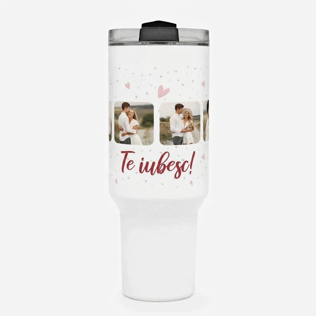 Tazza termica con manico e cannuccia personalizzata con 6 foto e testo - Celebrate love
