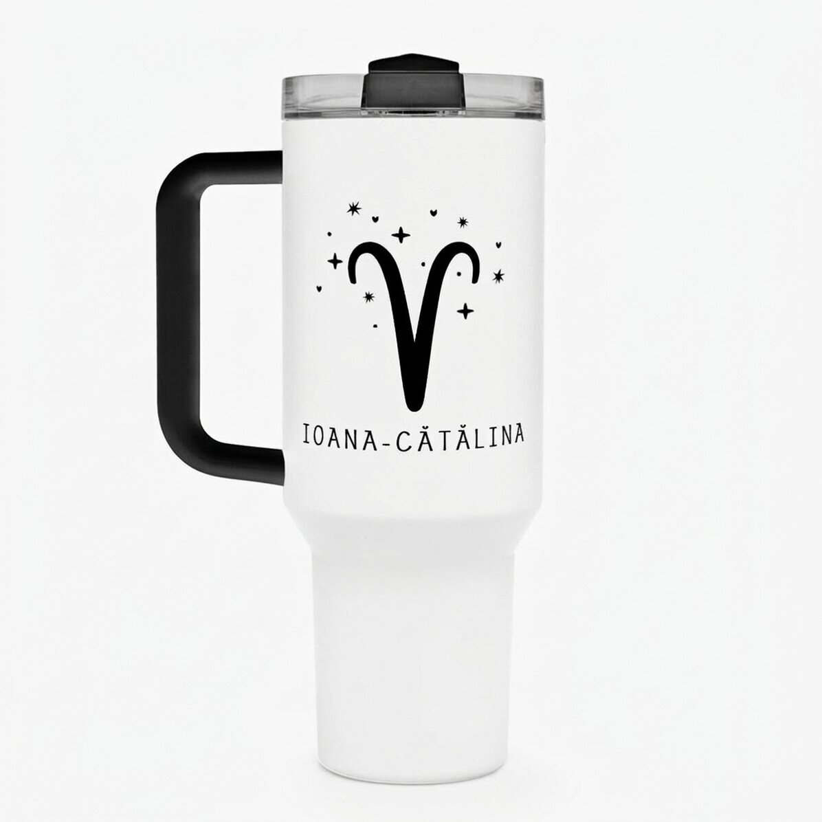 Tazza termica con manico e cannuccia personalizzata con scritta - Segno zodiacale Ariete