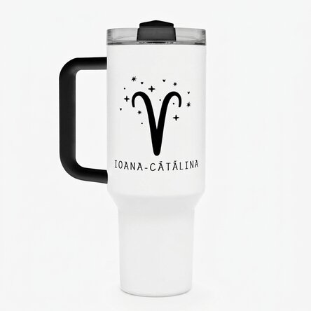 Tazza termica con manico e cannuccia personalizzata con scritta - Segno zodiacale Ariete
