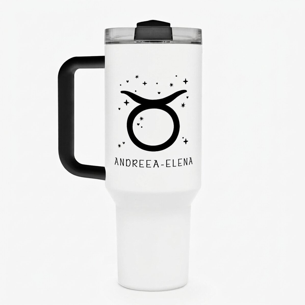 Tazza termica con manico e cannuccia personalizzata con scritta - Segno zodiacale Toro
