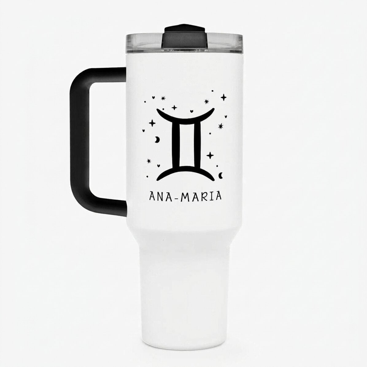 Tazza termica con manico e cannuccia personalizzata con scritta - Segno zodiacale Gemelli