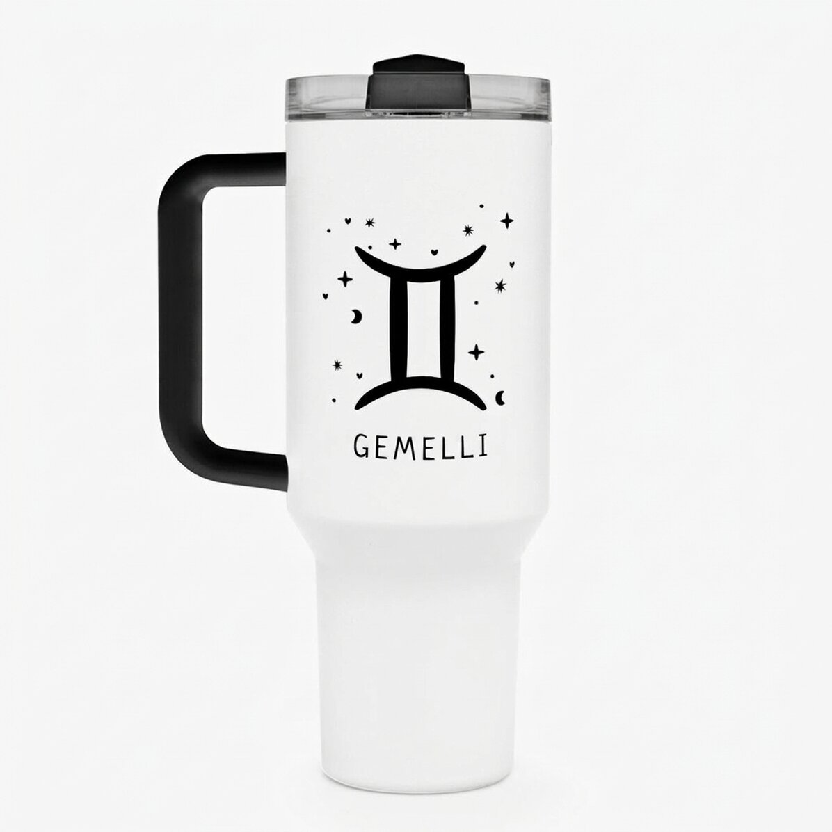 Tazza termica con manico e cannuccia personalizzata con scritta - Segno zodiacale Gemelli
