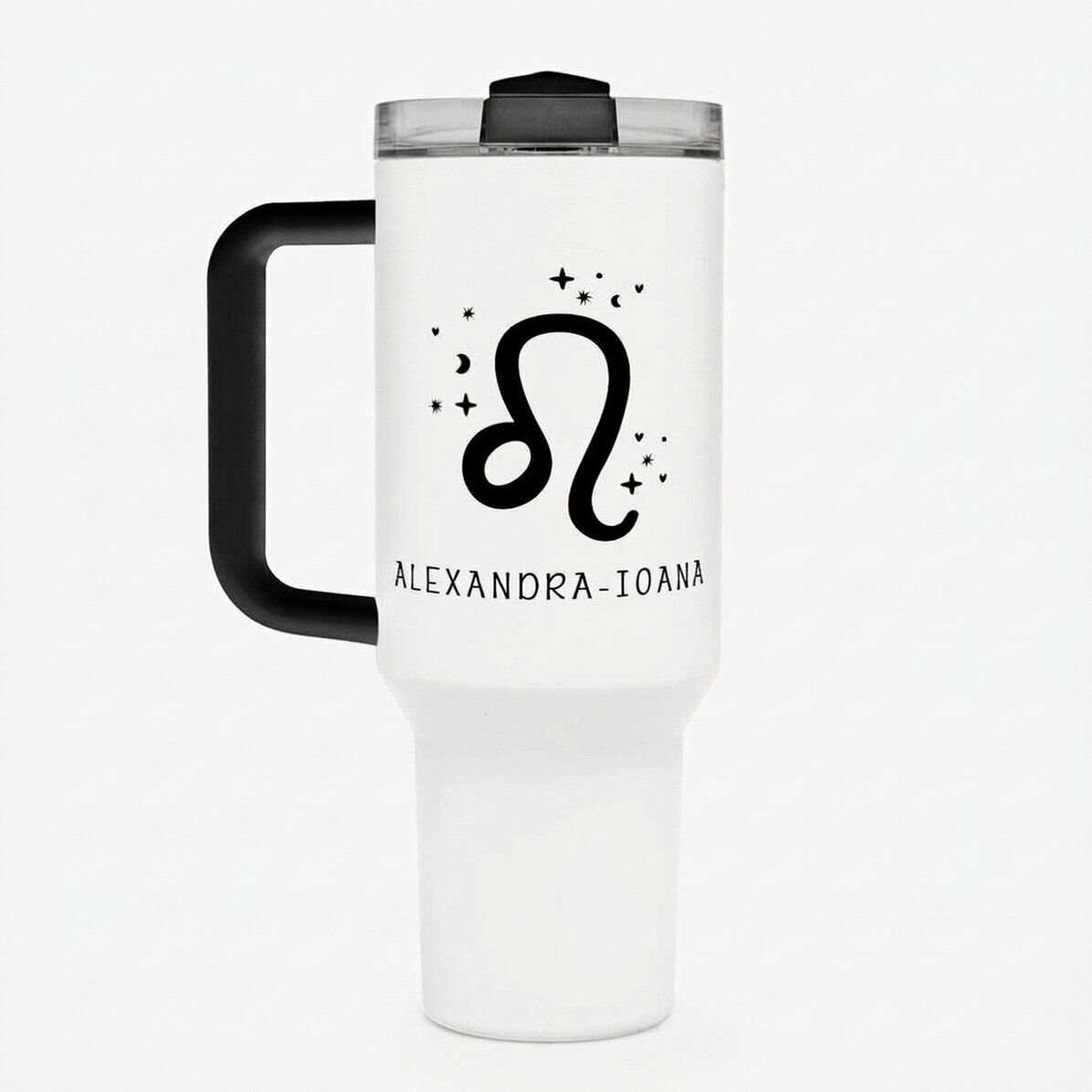 Tazza termica con manico e cannuccia personalizzata con scritta - Segno zodiacale Leone