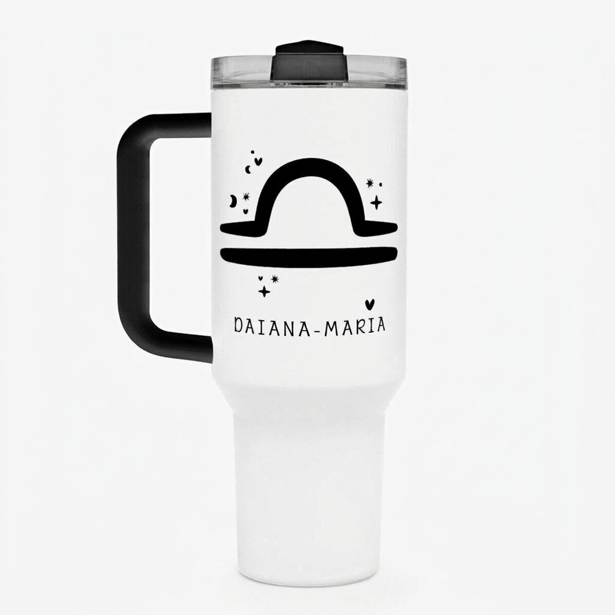 Tazza termica con manico e cannuccia personalizzata con scritta - Segno zodiacale Bilancia