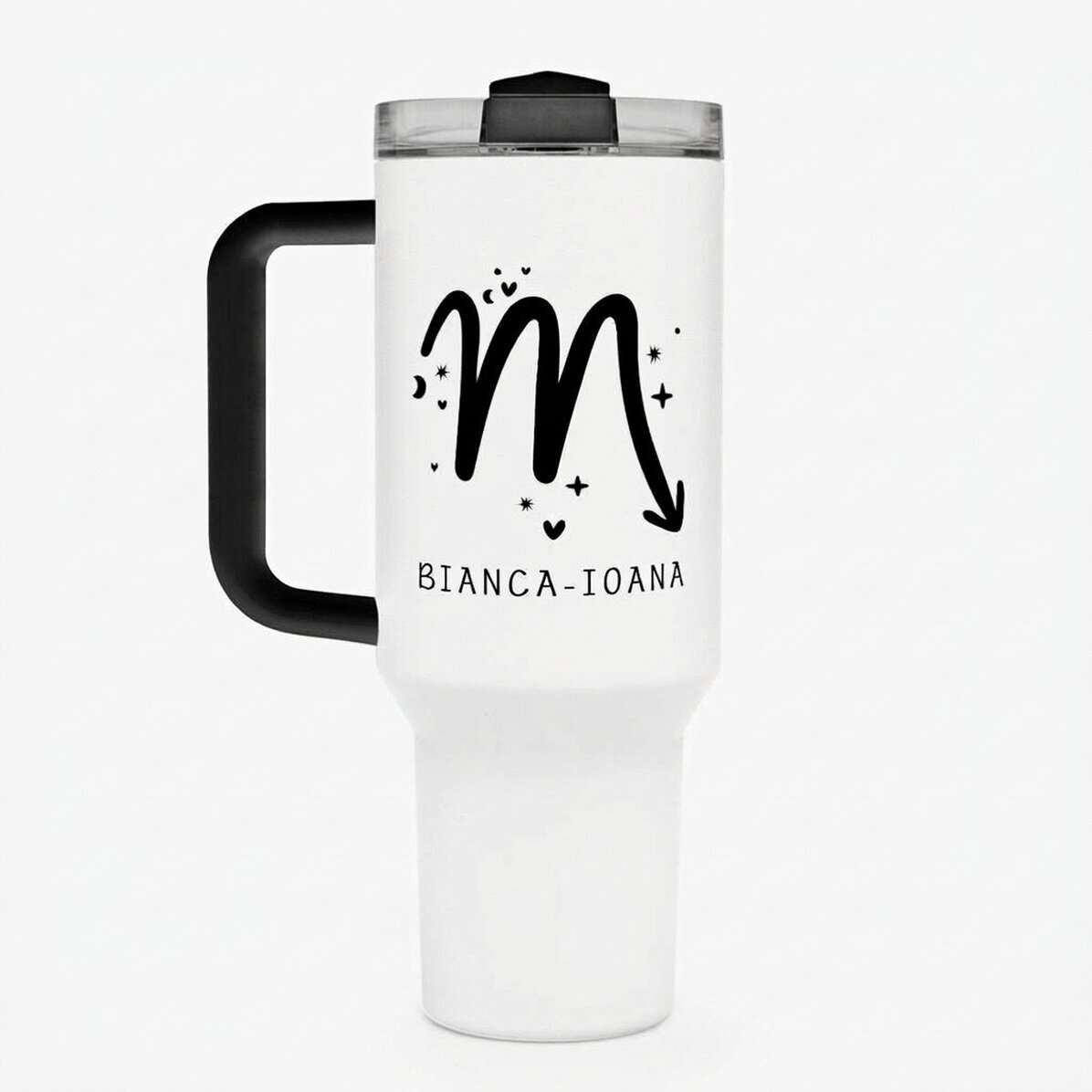 Thermos mug with handle and straw, personalised with text - Scorpio zodiac sign