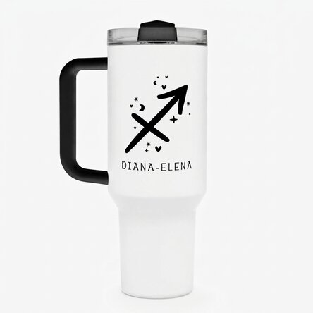 Tazza termica con manico e cannuccia personalizzata con scritta - Segno zodiacale Sagittario