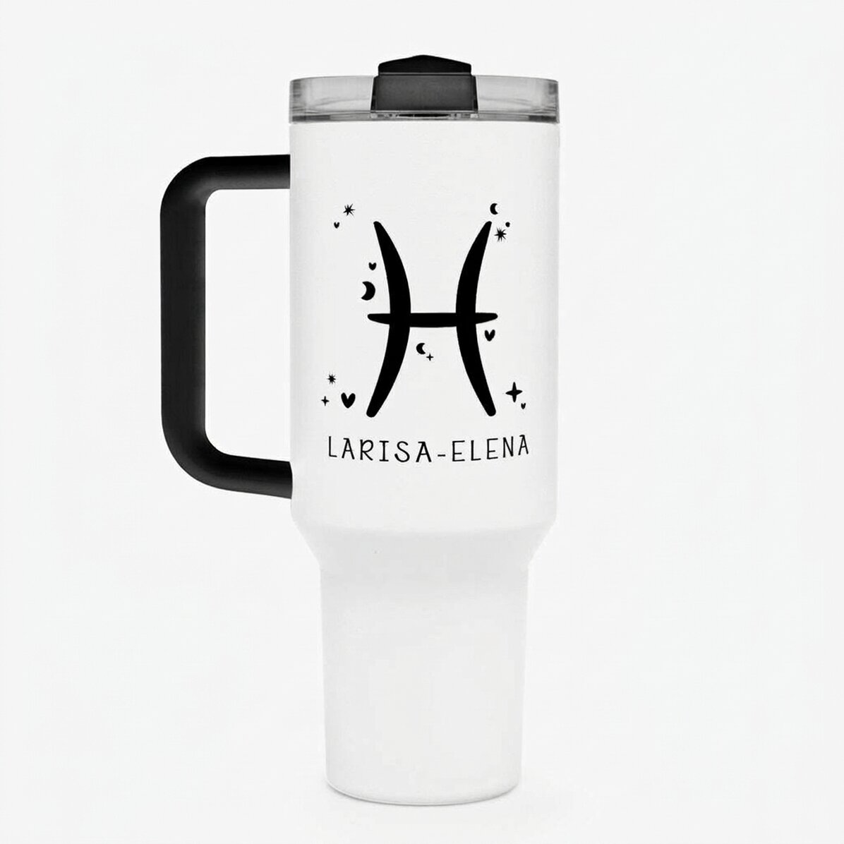 Tazza termica con manico e cannuccia personalizzata con scritta - Segno zodiacale Pesci