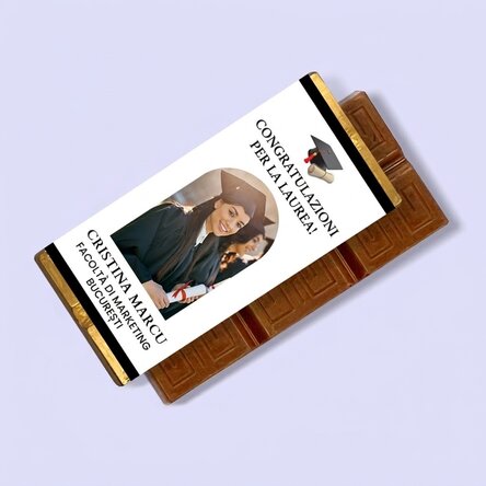Mini tavoletta di cioccolato personalizzata con foto e messaggio - Laurea