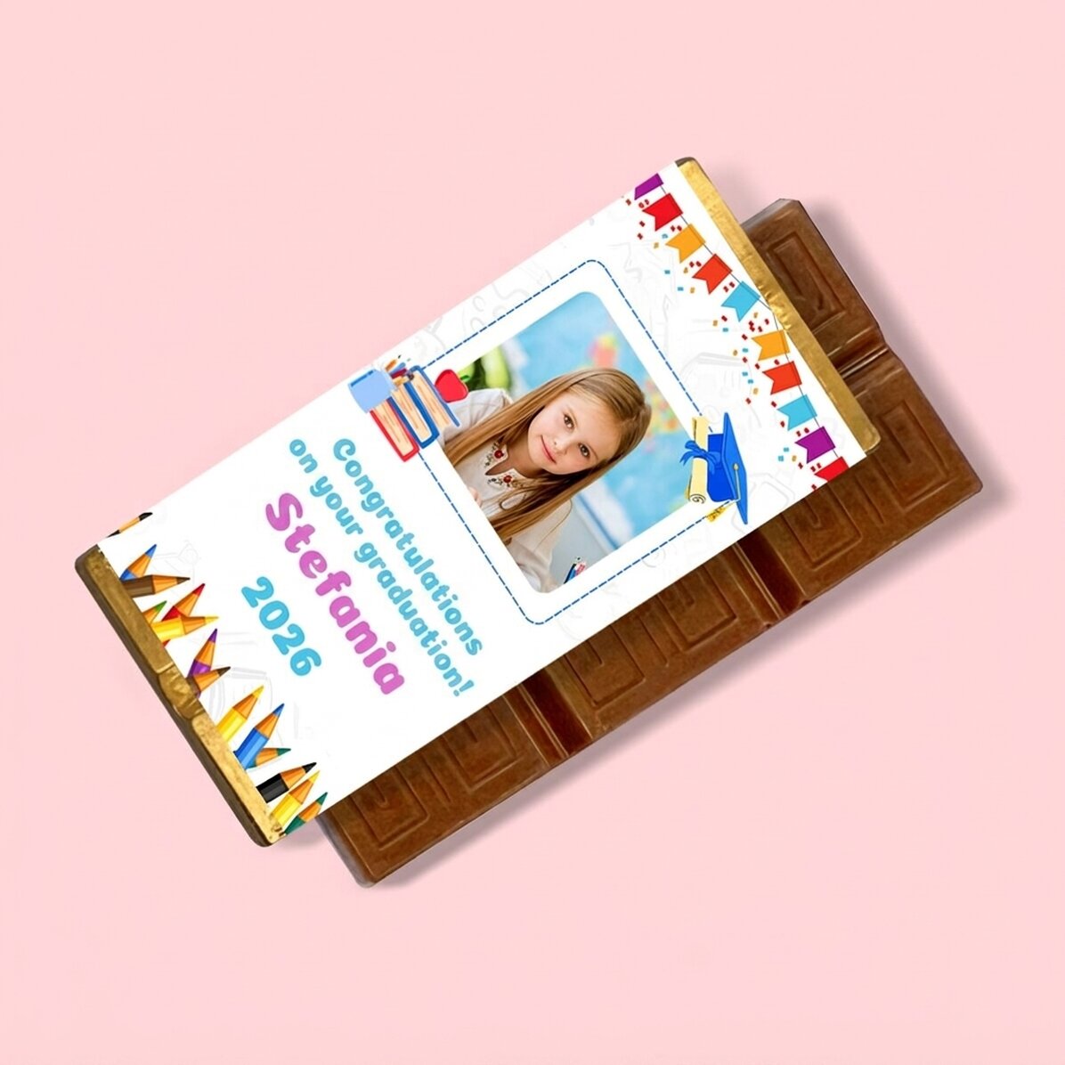 Mini tavoletta di cioccolato personalizzata per bambini con foto e messaggio - Diploma