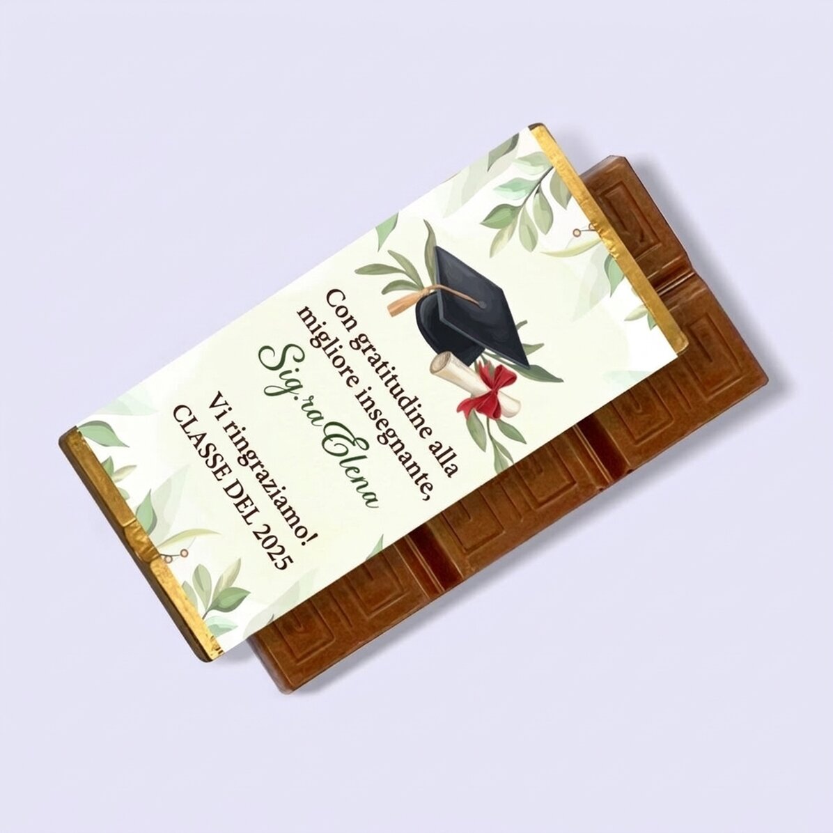 Mini tavoletta di cioccolato personalizzata con messaggio per insegnanti e tutor - Diploma