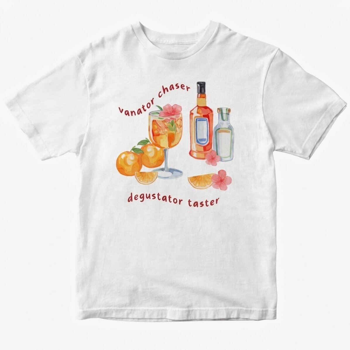 Maglietta in cotone personalizzata con scritta - Tramonto e cocktail