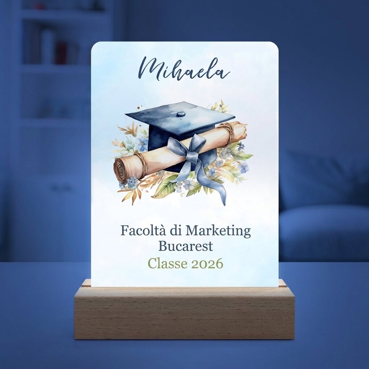 Lampada da comodino a LED personalizzata con messaggio - Laurea