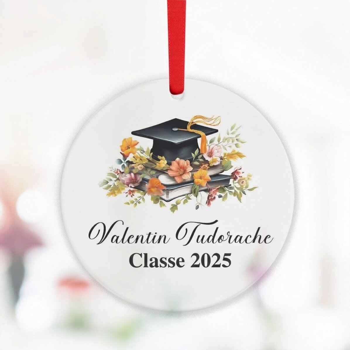 Ornamento rotondo personalizzato con dedica di laurea