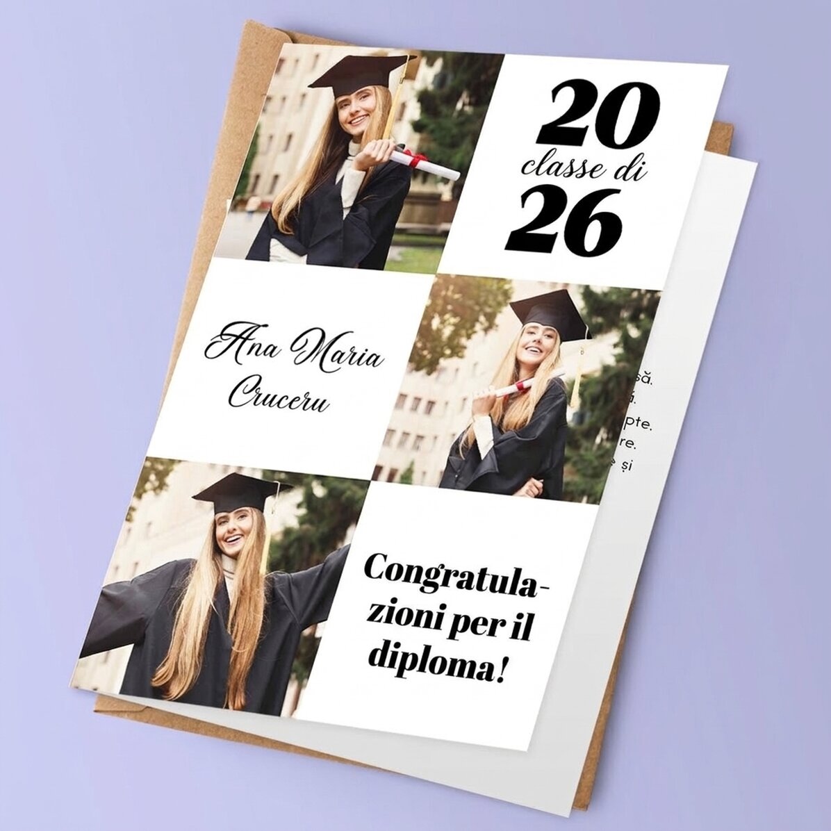 Biglietto di auguri personalizzato con 3 foto e testo - Laurea