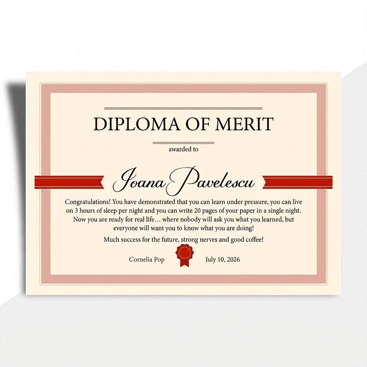 Diploma personalizzato con testo - Diploma di merito