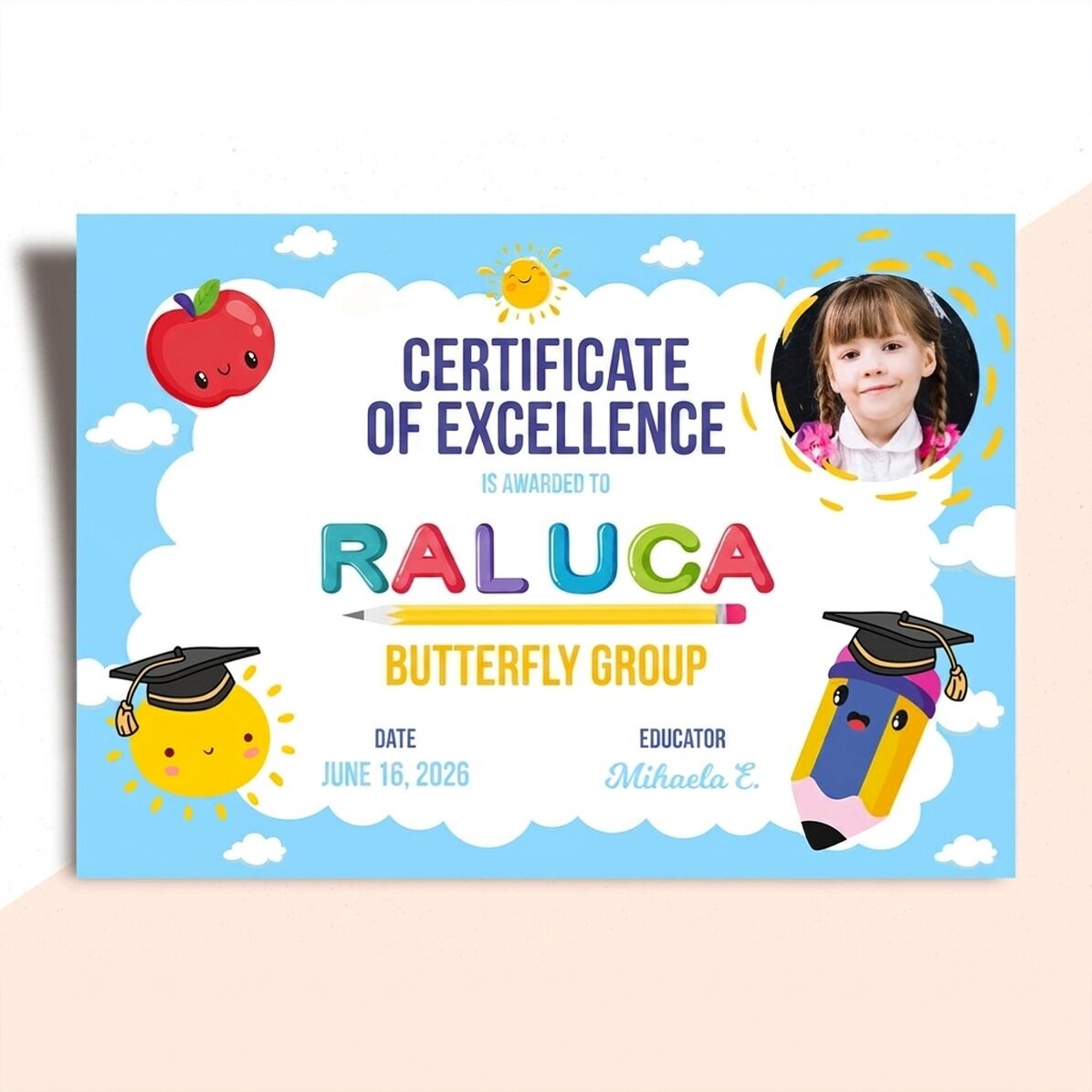 Diploma personalizzato con testo e foto - Diploma di eccellenza per bambini