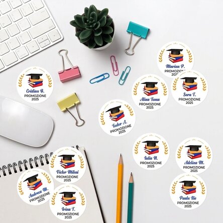 Set di 12 adesivi (etichette autoadesive) personalizzati con messaggio - Laurea