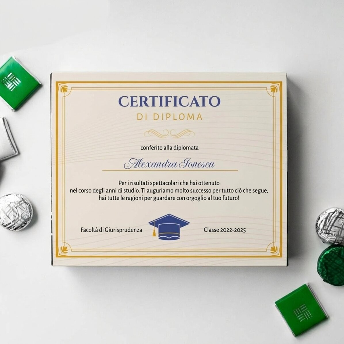 Scatola di cioccolatini personalizzata con scritta - Attestato di diploma