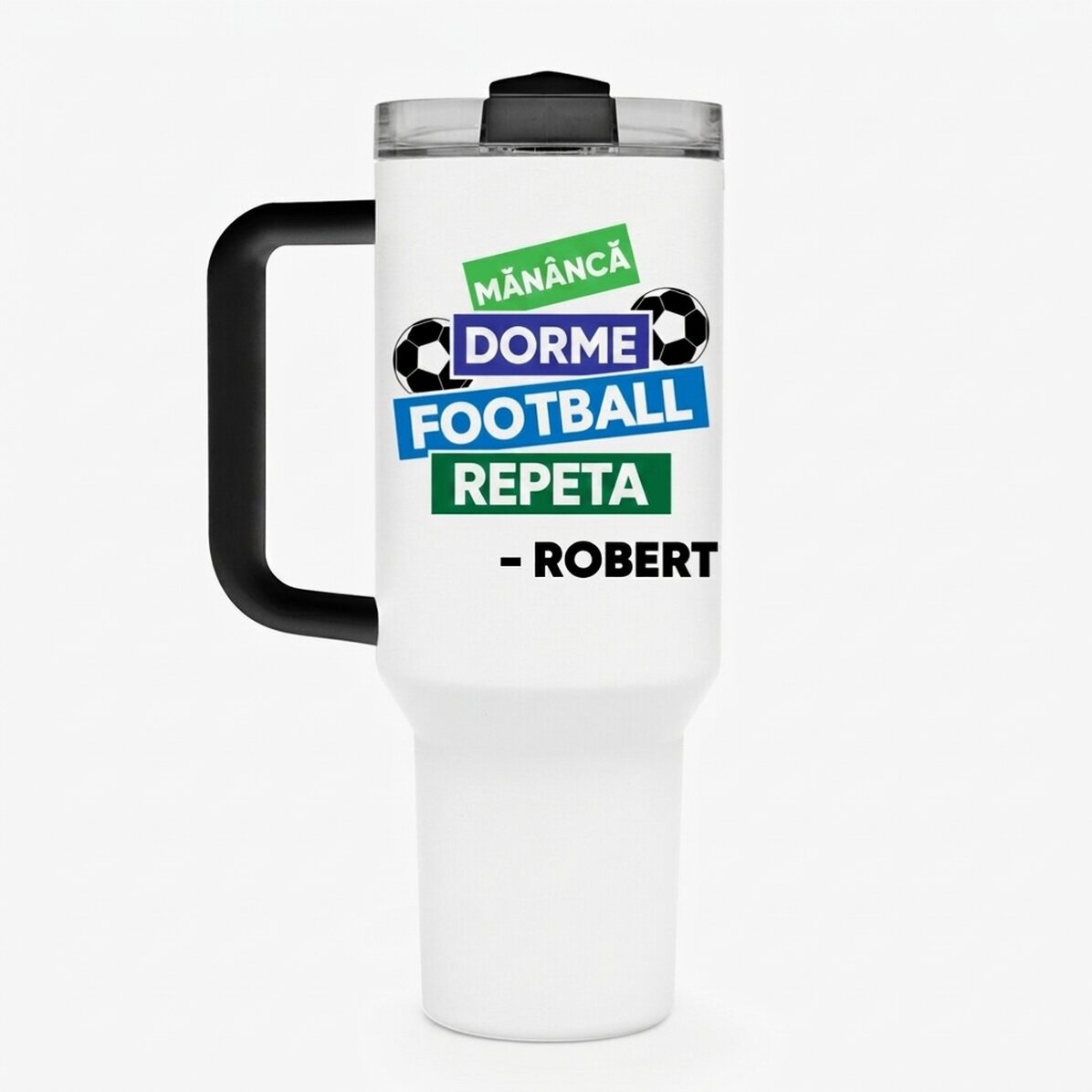 Tazza termica con manico e cannuccia personalizzata con nome - Calcio